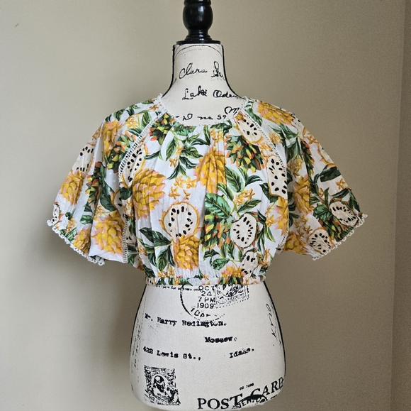 Farm Rio Biriba Crop Top Womens S Floral Cotton Summery - Picture 1 of 11